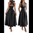 thumbnail image 2 of Vestido de Fiesta para Mujer, de Satén Bordado, con Corsé en Forma de A y Corte en A para Cóctel. Negro L, 2 of 7