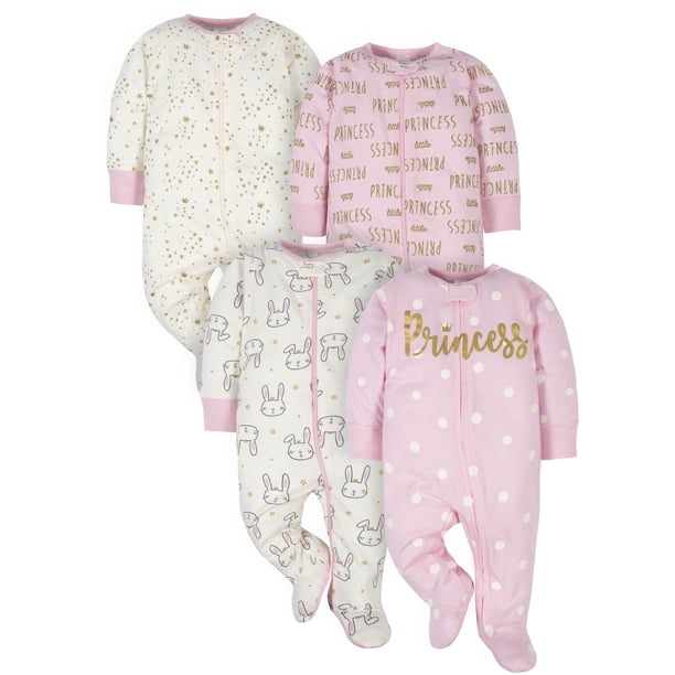 Gerber Gerber Baby Girl Sleep 'N Play Pajamas, 4Pack