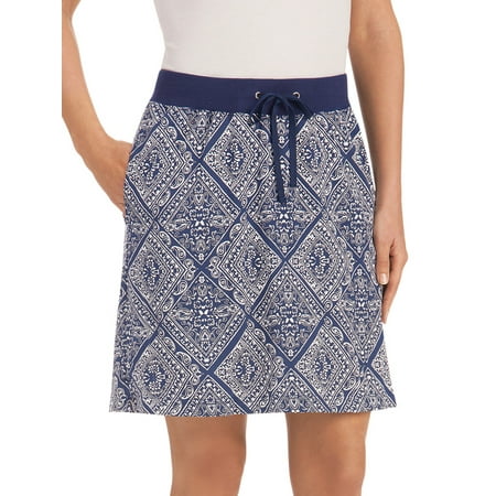 Women's Casual Print Active Skort w/ Elastic Drawstring Waist, Large, Navy Multi