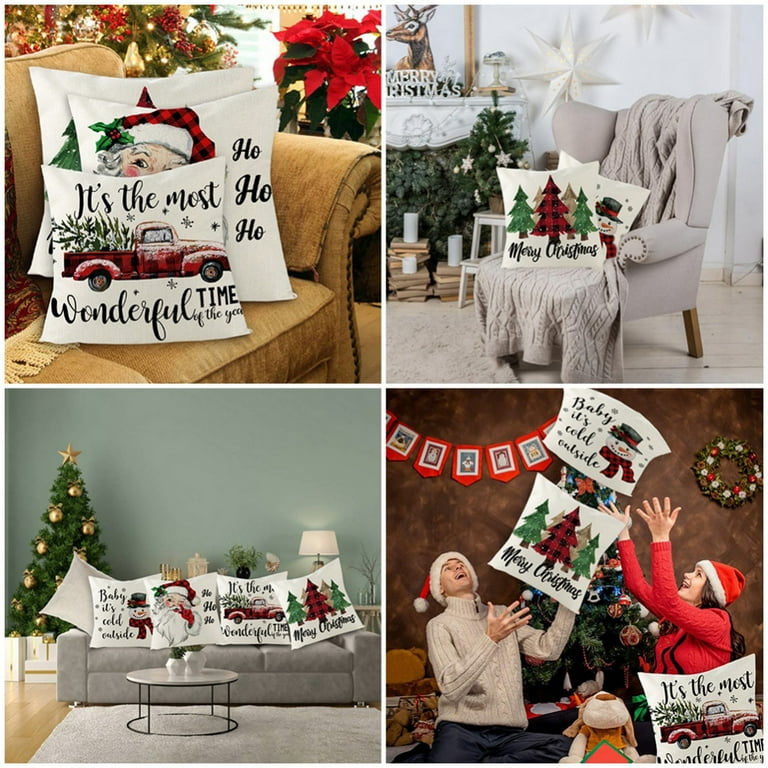 LptesoAABBCC Christmas Throw Pillow Covers 18x18 Set of 4 Farmhouse  Christmas Home Decor Truck Snowman Christmas Pillows Rustic Winter Holiday  Xmas