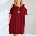 thumbnail image 2 of Yuyuzo Robes pour Femmes Grande Taille à Épaules Dénudées à Manches Courtes Col Ras du Cou Robe Mini Robe T-Shirt Décontractée avec Poches, 2 of 5
