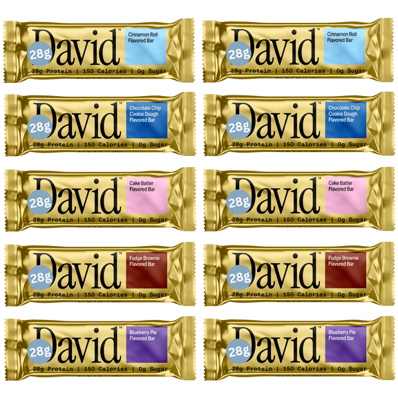 David Protein Bar Variety Pack Sampler, Protein Snacks with 28g of Protein (10 Pack)
