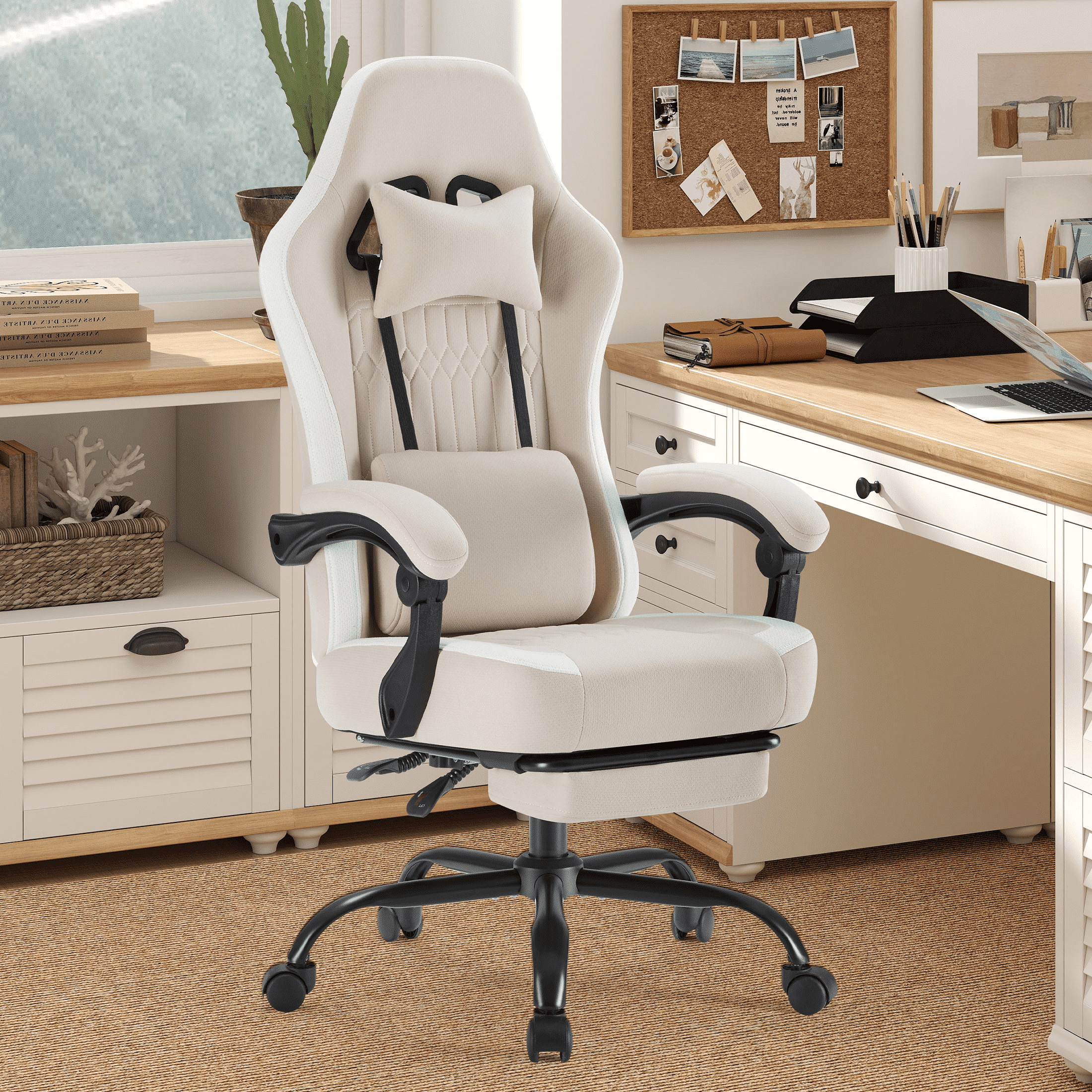MAYEERTY Criss Cross Legged Office Seating, Armless Wide Seat with Wheels, Swivel Height-Adjustable Comfy Chair