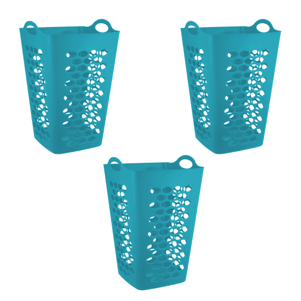 Mainstays Flexible Plastic Square Laundry Hamper, 3 Pack, Teal