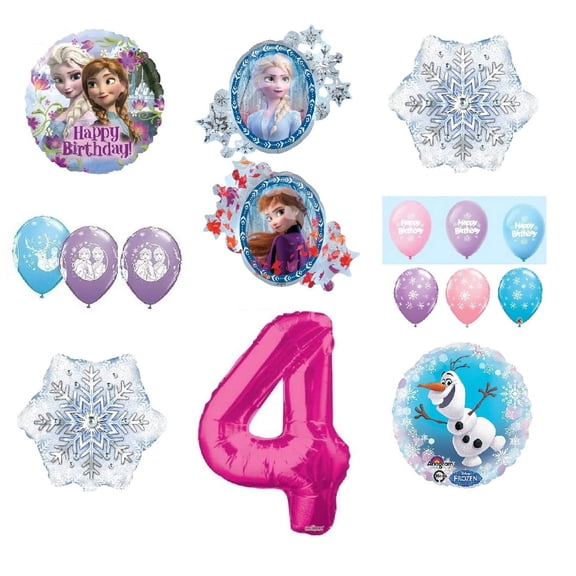 Frozen Anna ELSA Olaf Snowman White Snowflake 4th #4 (12) Pink Birthday Party Balloons Set