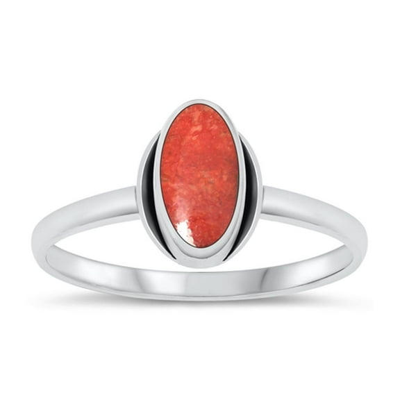 CHOOSE YOUR COLOR Red Simulated Coral Ring .925 Sterling Silver High Polished Band CZ Female Size 7