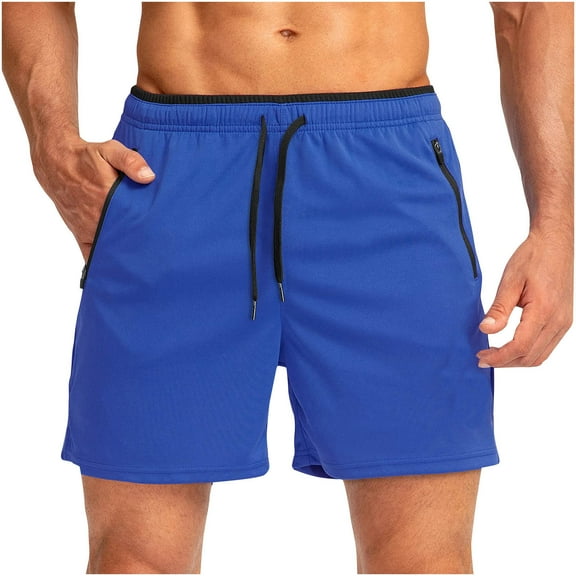Qiggri Men's Solid Color Sports Fitness Training Breathable Holiday Mesh Beach Shorts Zipper Pockets Cropped Pants