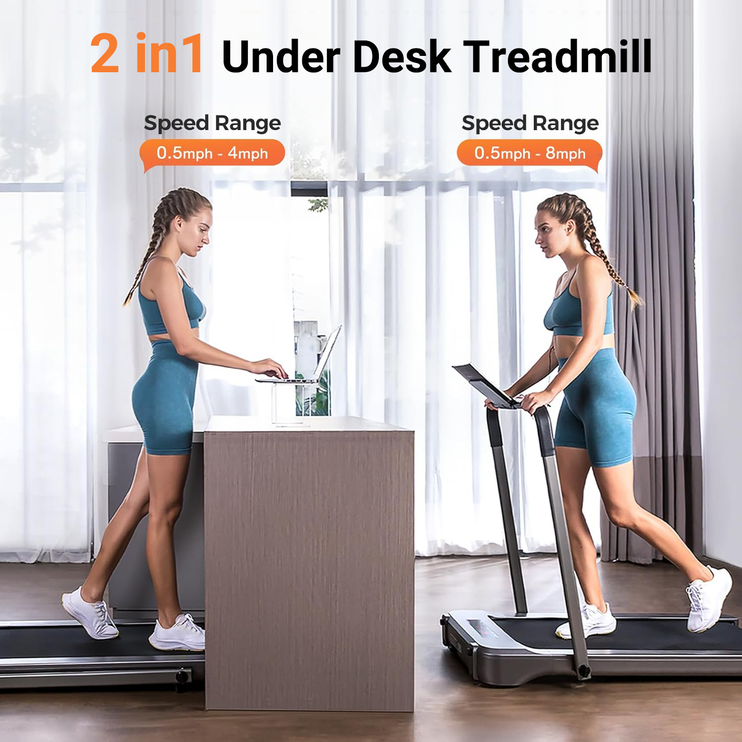 Foldable Treadmill, COFUNOK 2-in-1 Walking Pad 3.0HP Under Desk Treadmill, Widened 18.1 inche Running Belt,Speeds 0.5-8Mph Exercise Treadmill 350 lbs Capacity with App Connection, Remote