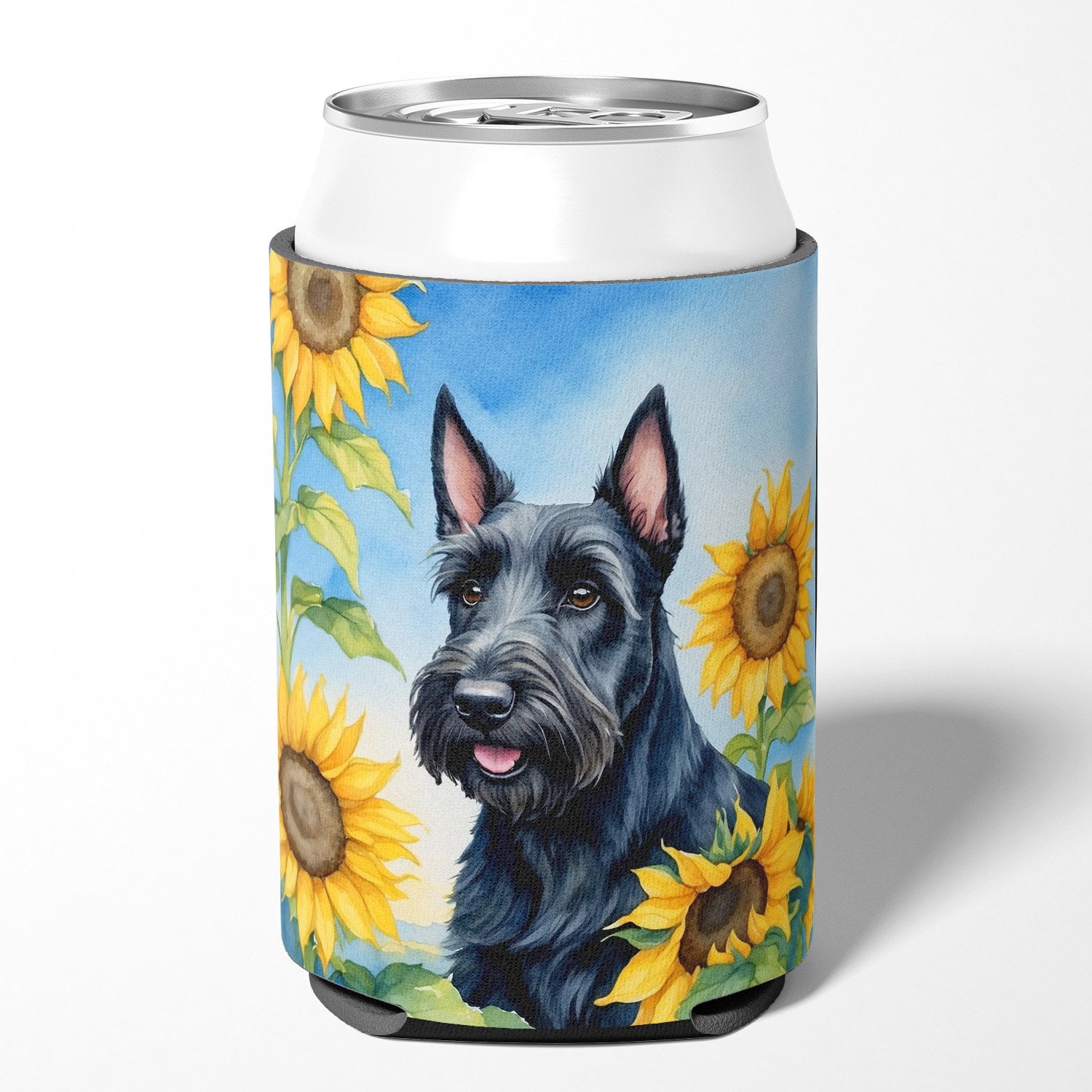 Scottish Terrier in Sunflowers Can or Bottle Hugger 3 in x 5 in