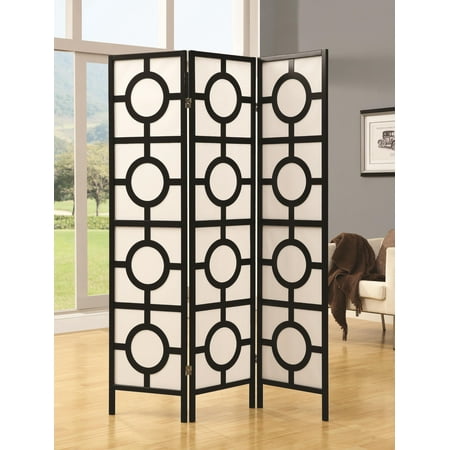 Monarch Specialties Folding Screen - 3 Panel" Circle Design "-Frame:Black