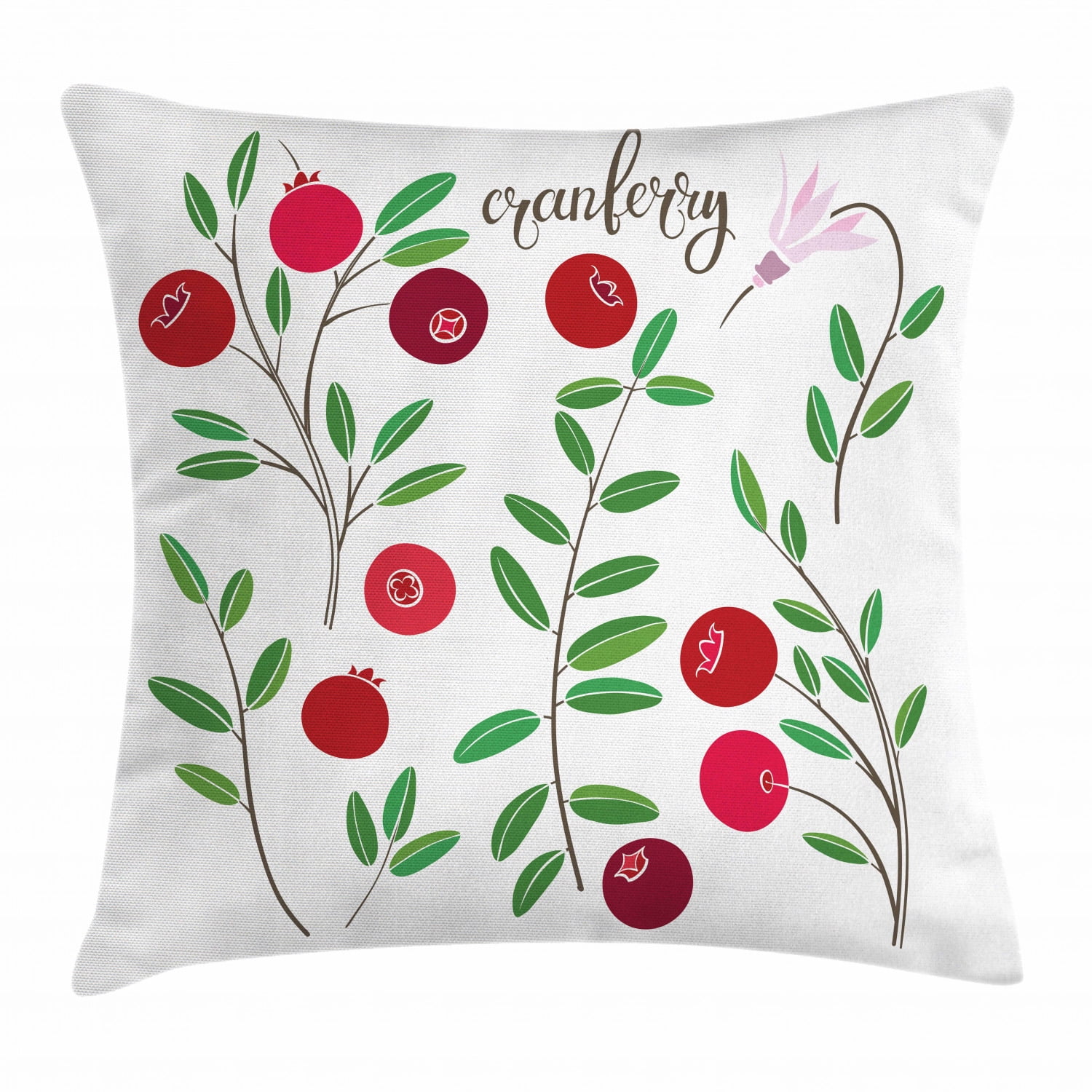 Cranberry Throw Pillow Cushion Cover, Meadow Branches Exquisite Flourishing Nature Fruits Harvest Print, Decorative Square Accent Pillow Case, 18 X 18 Inches, Jade Green Ruby Maroon, by Ambesonne