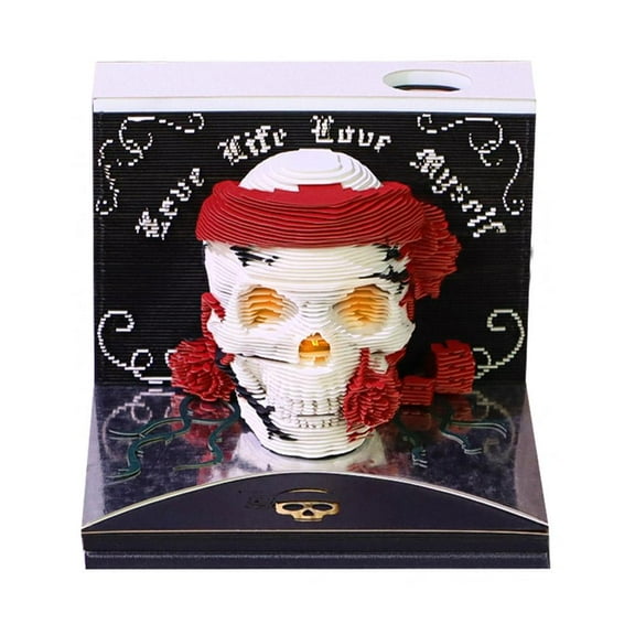 3D Memo Pad,3D Calendar 2026,Time Piece Calendar 2026,2026 Skull Paper Sculpture C-alendar,3D C-alendar 2026 Skull Design Paper Carving Art Notepad with Lights for Desk Decor Birthday Christmas Gift