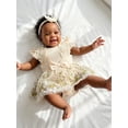 thumbnail image 4 of Loicainy Infant Baby Girl Romper Dress 3 6 9 12 21 Months Floral Embroidery Butterfly Decor Fly Sleeve Crew Neck Skirt Hem Infant Bodysuits Jumpsuits with Headband, 4 of 9