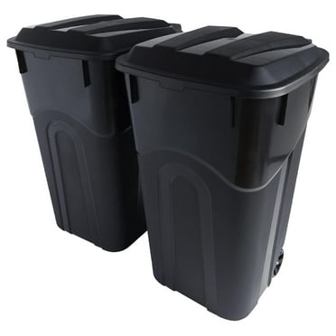 32 Gallon Wheeled Outdoor Garbage Can with Attached Snap Lock Lid and Heavy-Duty Handles, Black, Heavy-Duty Construction, Perfect Backyard, Deck, or Garage Trash Can, 2 Pack