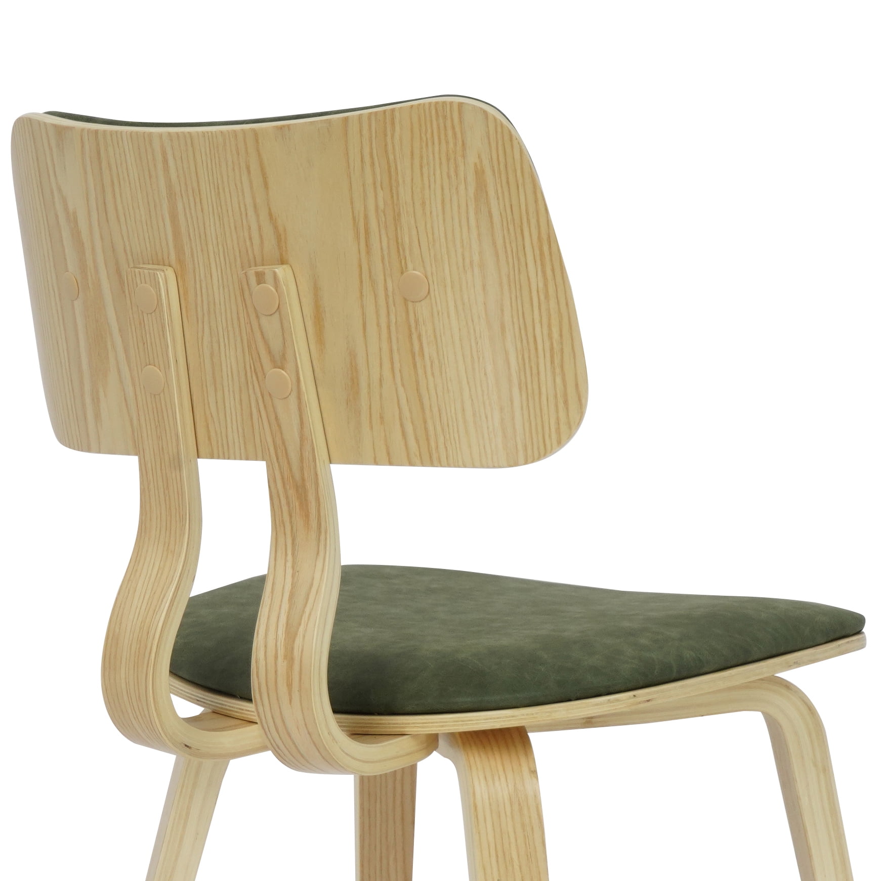 Jaguar Vintage Green Curved Back Wood Dining Chair with Faux Leather Seat