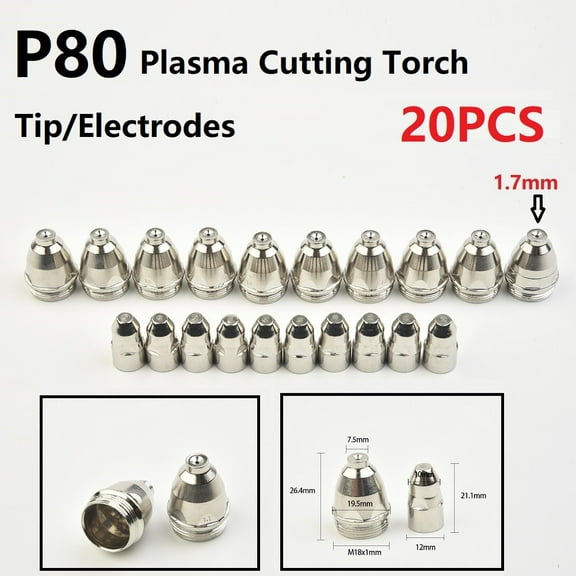 P80 Plasma Cutting Torch Consumables Kit With 60A 80A 100A Nozzle Tips Electrodes For Cnc Plasma Cutter Machine Cut-70 Cut-80 Cut-100 Cut-120 1.7Mm