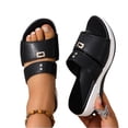 thumbnail image 5 of Women Wedge Orthopedic Sandals Faux Leather Open Toe Slip On Slippers Arch Support Chunky Heel Metal Buckle Dressy Summer Comfortable Walking Solid Color Wide Width Walking Casual Slides, 5 of 5