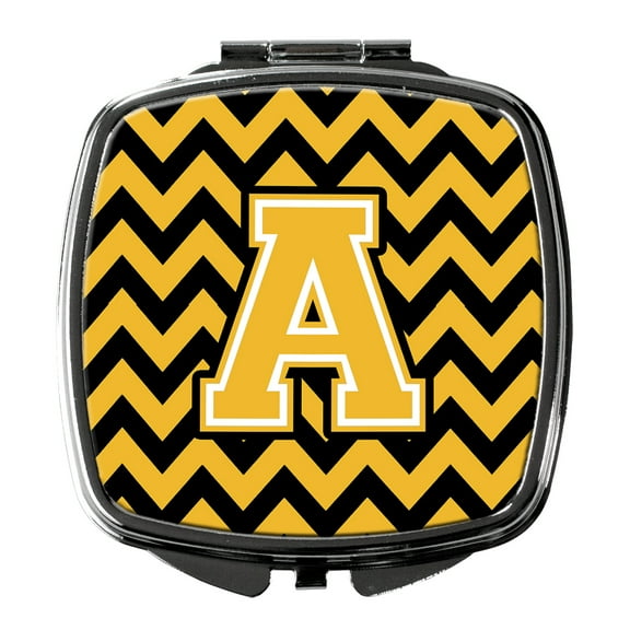 Letter A Chevron Black and Gold Compact Mirror