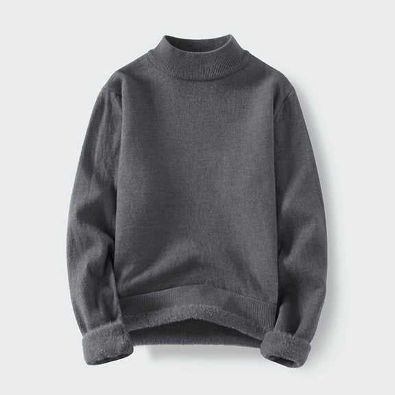Handshe Men's Long Sleeve Solid Color Knit Sweater, Stand Collar Fleece-Lined Casual Pullover Top for Fall Winter Layering and Everyday Wear