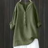 thumbnail image 1 of RKSTN Tank Tops for Women Cotton Linen Blend Long Sleeve Fashionable Button Up Solid Color V Neck Casual Relaxed Fit Vest Mid Length Spring Fall Versatile Style, 1 of 6