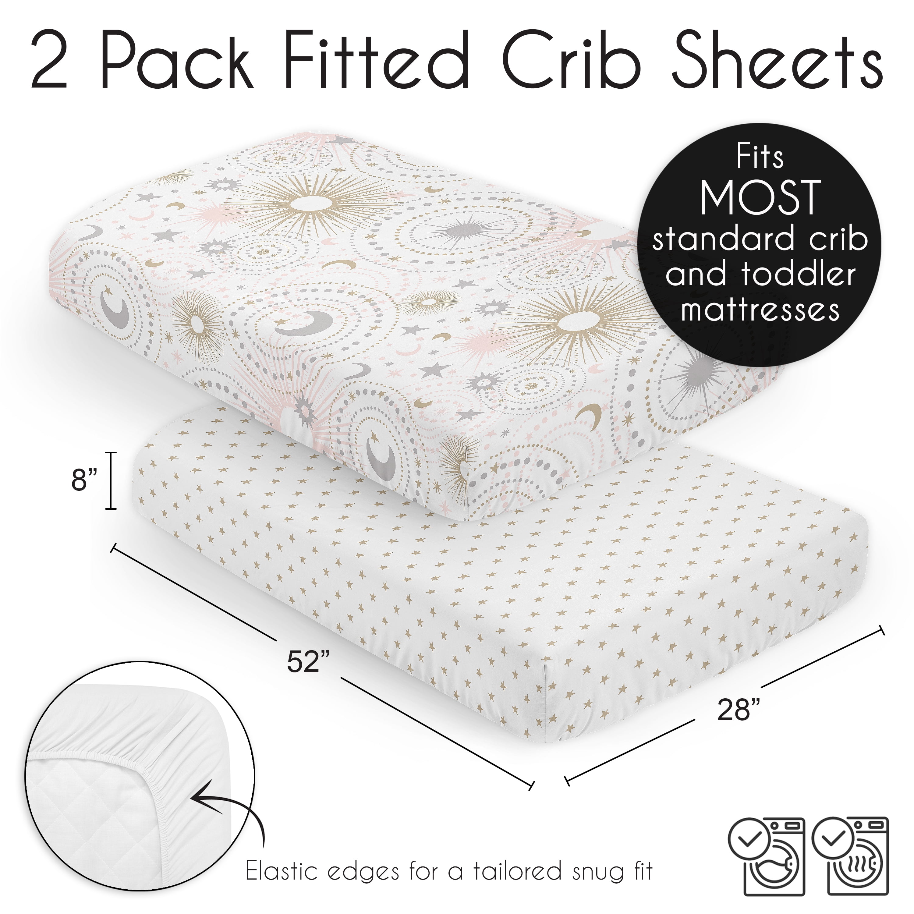Sweet Jojo Designs Celestial Blush Pink Gold White Fitted Crib Sheets 2 Piece Set