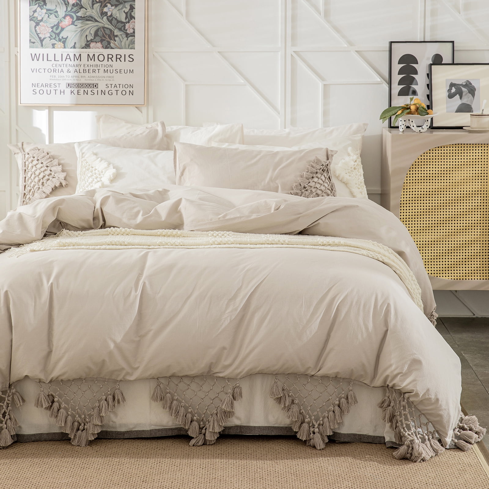 Move Over Beige Cotton Bedding Sets King Boho Duvet Cover Set 100