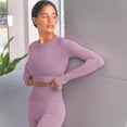 thumbnail image 2 of Women's Long Sleeved Seamless Fitness Yoga Top- Small, Purple, 2 of 6
