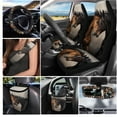 thumbnail image 2 of Jeiento Horse Car Seat Cover Full Set with Steering Wheel Cover Seat Belt Strap Cover Trash Can Rear View Mirror Cover Cup Coasters Keychain Air Vent Storage Bag, 15 PCS, Brown Black, 2 of 7