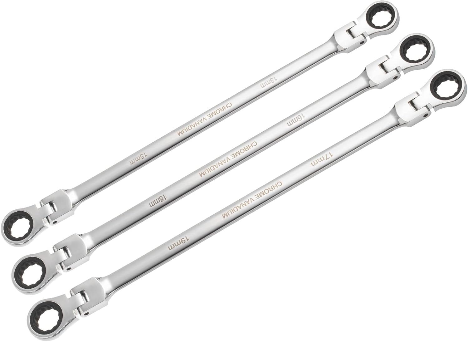 SHZOND 6Pcs Extra Long Flex Head Ratcheting Wrench Set Metric 8-19mm Double Box End Wrench Set Laser Etched Steel Wrenches
