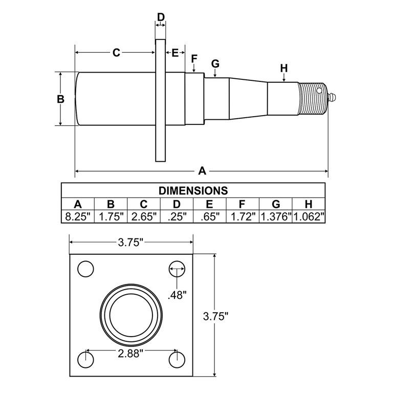 Tapered Trailer Axle Spindle with 5-Hole Flange for 1-3/4 to 1-1/4 Inch  I.D. Bearings