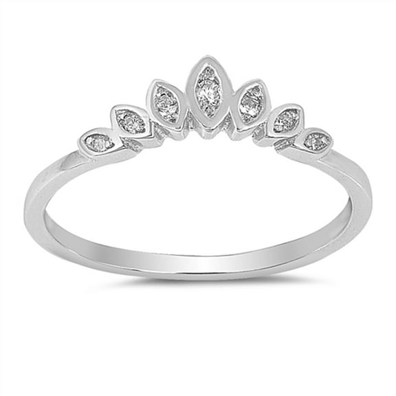 Princess Lotus Flower Marquise Tiara Sterling Silver Ring White CZ 925 Jewelry Female Size 6