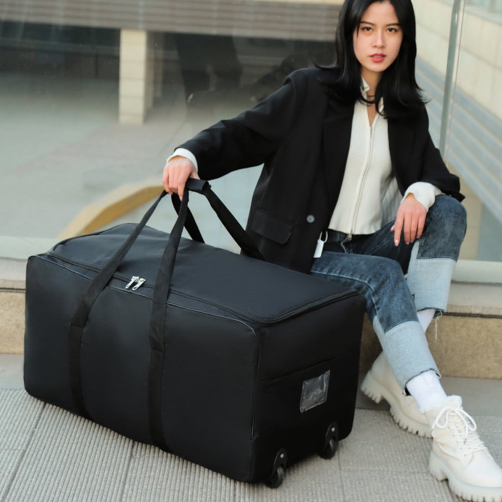 Travel Luggage Bag Foldable Wheel Bag Waterproof Travel Duffel Bag  Shoulder Straps- Use as Luggage or Backpack for Men/Women (Black)