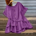 thumbnail image 2 of Timegard Cotton Linen Tops for Women Cap Sleeve Ruffle Bottom Scoop Neck Button down Casual Loose Shirts, 2 of 7