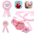 thumbnail image 4 of AAOMASSR Pink Maternity Decoration Sash And "DADDY To Be" Badge Corsage Set For Baby Girl Shower Party Pregnant Woman Belly Flower Belt Keepsake And Gift, 4 of 7