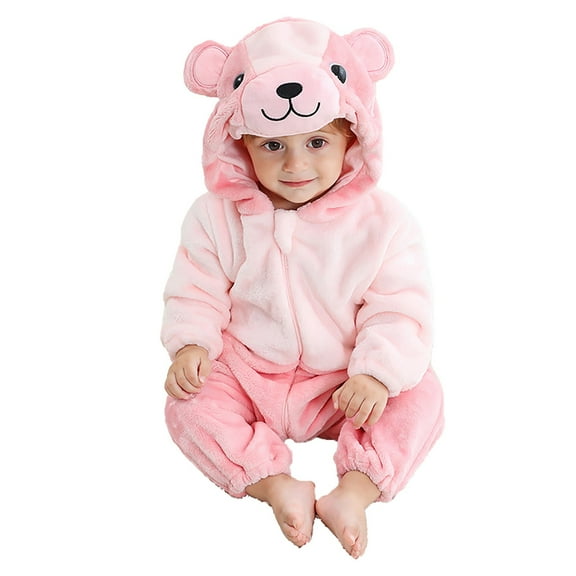 Ruyang Baby Girls Boys Halloween Animal Outfit Zip Up Flannel Onesie Long Sleeve Hooded Bodysuit Thick Warm Cute Jumpsuit