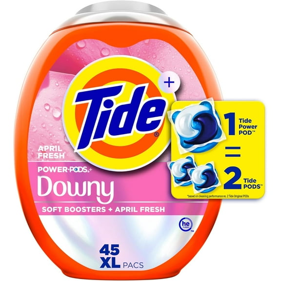 Power PODs 2-in-1 Laundry Detergent Pacs with Soft Boosters, Lasting Freshness with April Fresh Scent, HE Compatible, 45 Count, Laundry Detergent