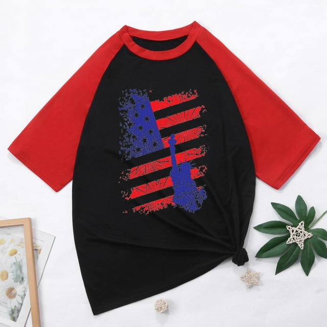 Snoarin T-Shirts pour Hommes Mode Décontractée Patchwork Col Rond Chandail Imprimé T-Shirt Manches Courtes Hauts 4 Juillet T-Shirts pour Hommes en Liquidation