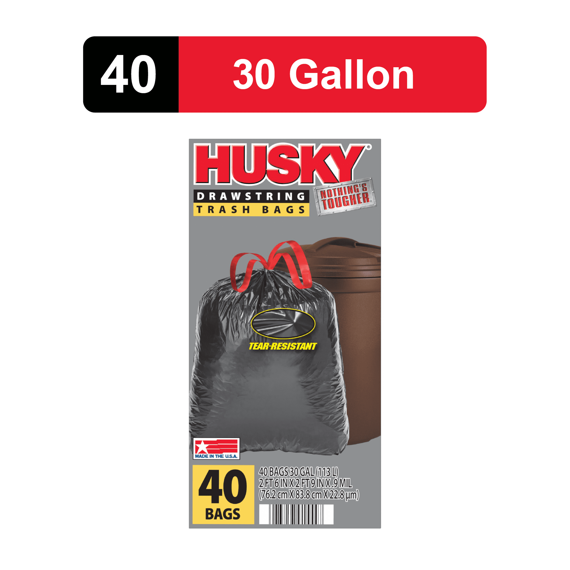 Husky 30 Gallon Large Trash Bags, 40 Bags