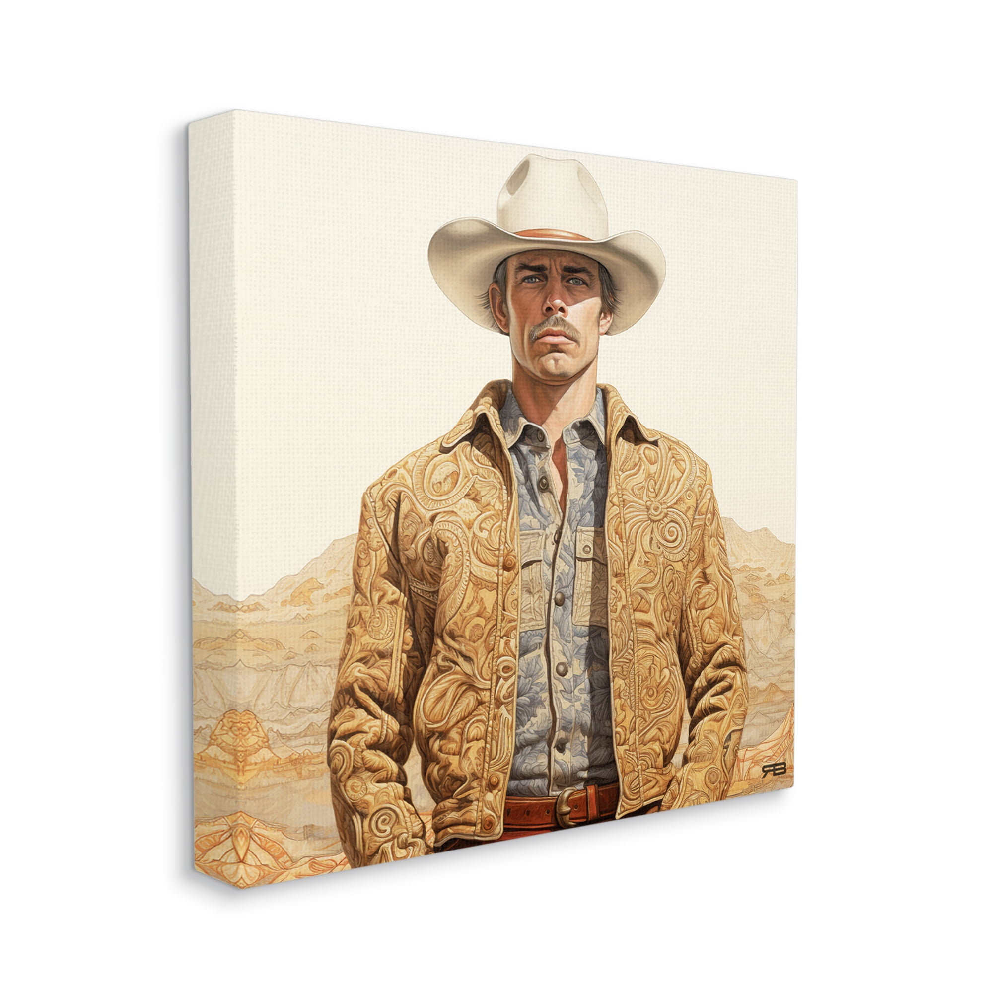 Stupell Industries Cowboy in Paisley Jacket Landscape Painting Gallery Wrapped Canvas Art Print Wall Art, 24 x 24