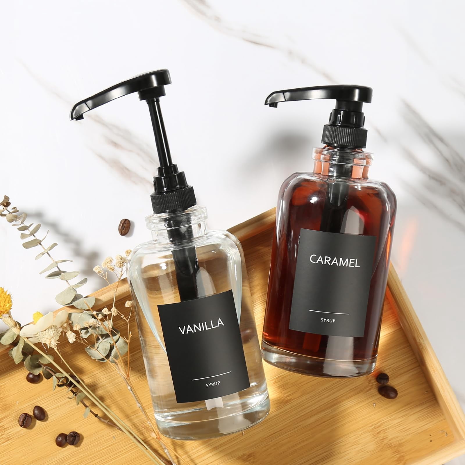 Condiment Dispensers Black Set of 2, Coffee Syrup Organizer for Bar