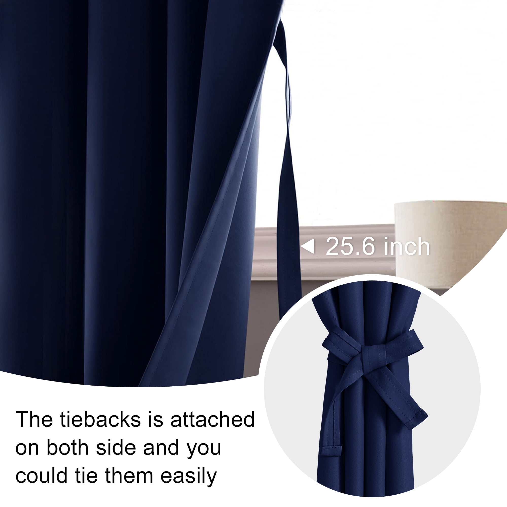 JIUZHEN Blackout Curtains for Bedroom, Thermal Insulated Rod Pocket Room Darkening Curtains for Living Room, Navy Blue, 42 x 63 inch, Set of 2 Drapes