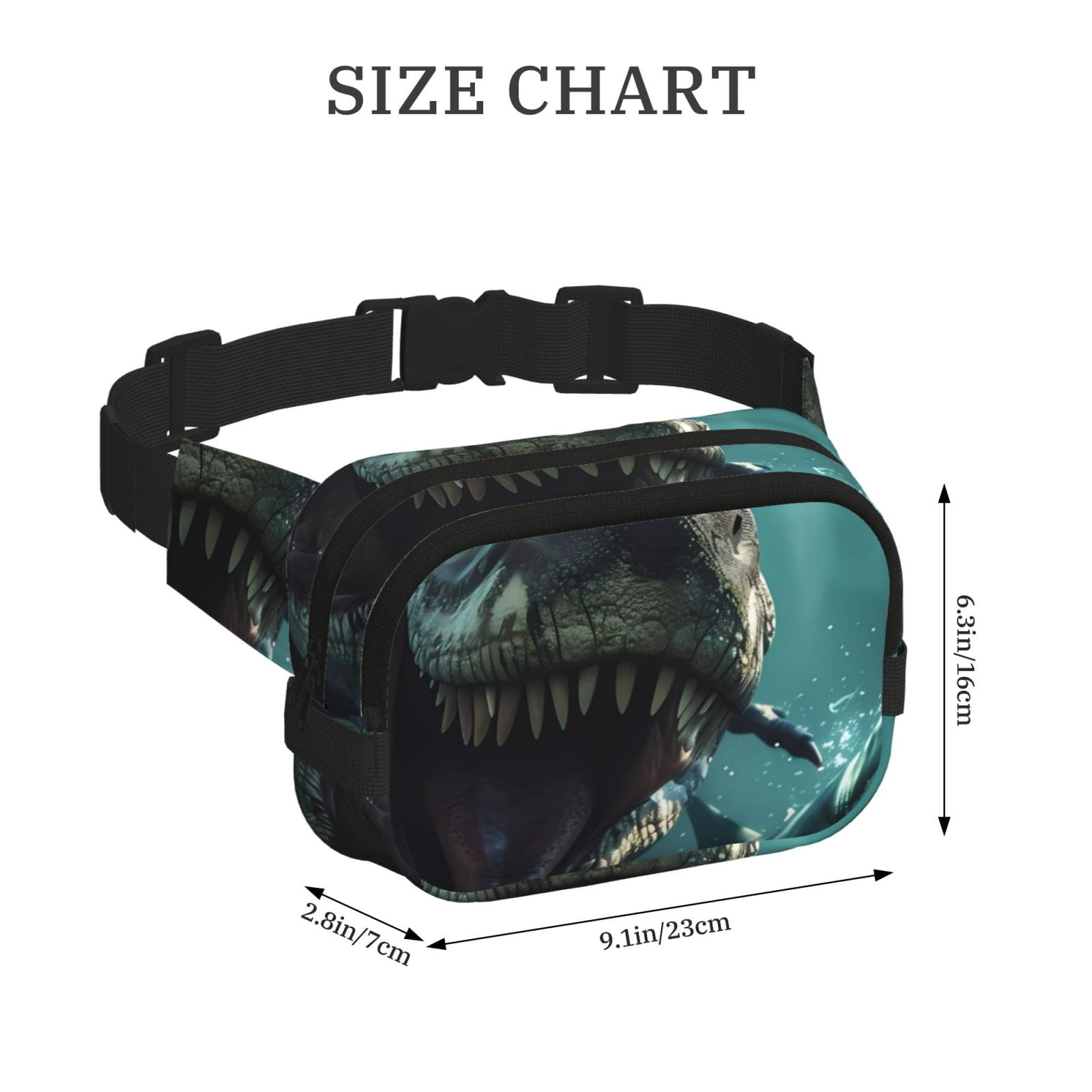 Picia Underwater Dinosaur Shark Print Square Double-Layer Waist Bag Mini Adjustable Waist Belt Bag Exercise Running Travel Hiking