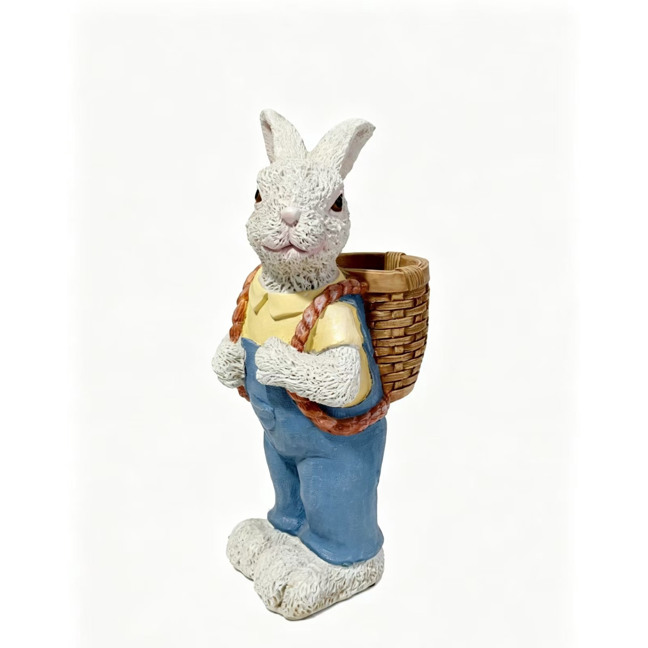 GDF Studio 16" Whimsical Rabbit Garden Statue with Flower Pot Backpack, Weatherproof Resin Crafts Sculpture Decor