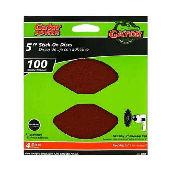 Gator 3001GA Sanding Discs, Aluminum Oxide, 100-Grit, 5 In., 4-Pk. - Quantity 5