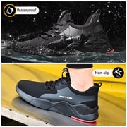 ulogu Waterproof Steel Toe Shoes for Men Women Lightweight Non-Slip Sneakers Comfortable Puncture Proof Shoes (Men Size 9.5, Black)