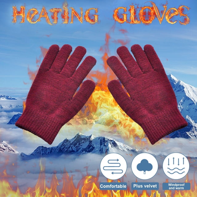 Gants Mitaines Rouges Hommes et Femmes Hiver Épais Chauds et Froids Tricotés Couleur Unie Gants de Cyclisme