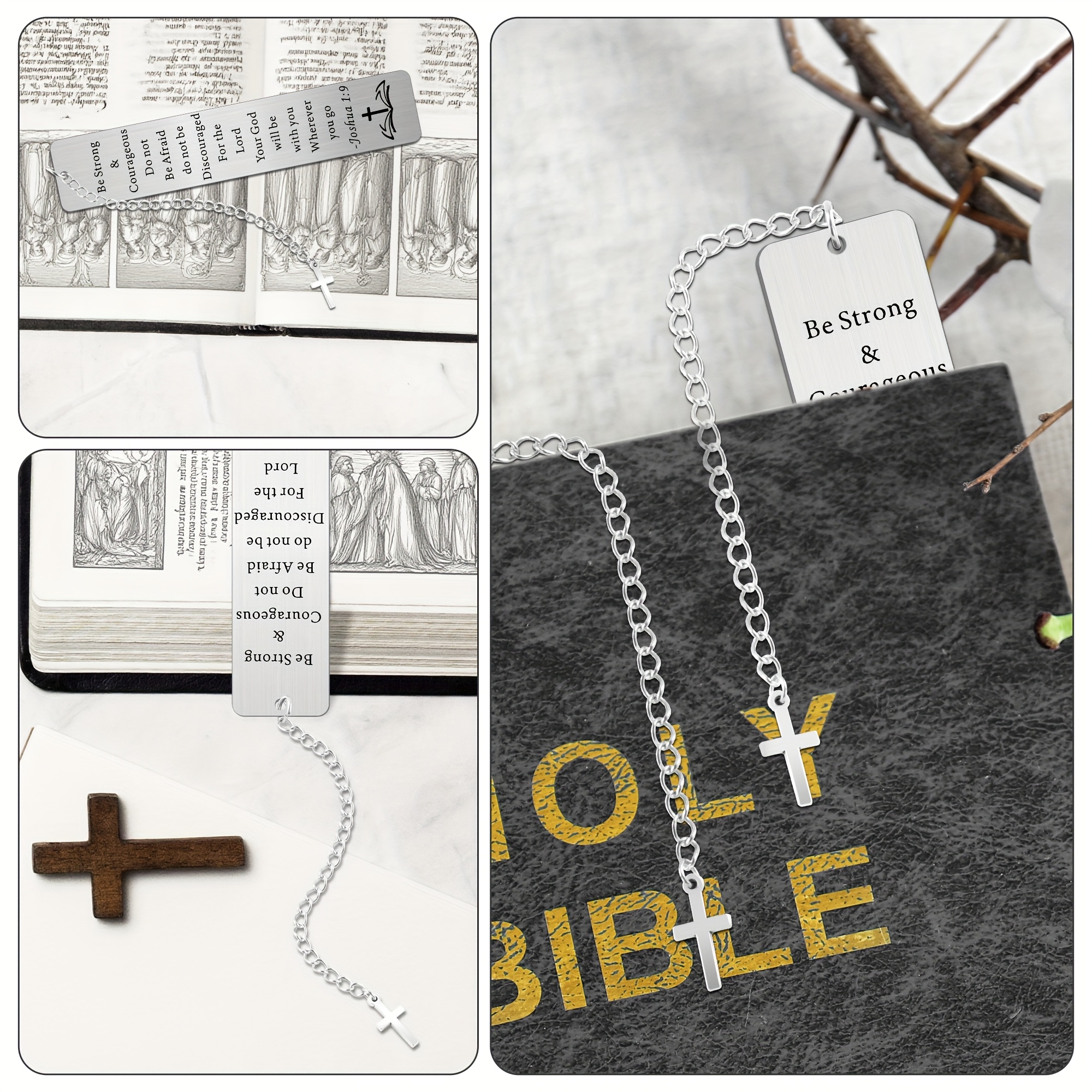 20pcs Stainless Steel Bible Verse Bookmarks with Cross Pendant, Christian Bookmarks with Labeled Chapters/Books & Keychain Tag, Durable Scripture Bookmarks for Men, Women, Church Group, Ideal Gifts