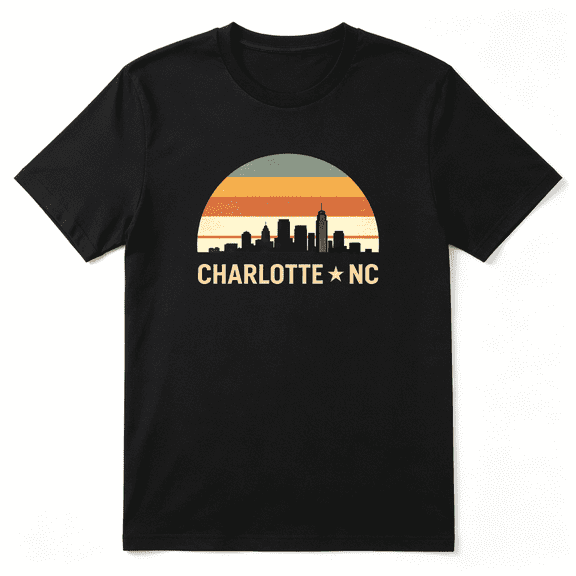 Charlotte Nc Skyline Vintage Graphic Tee For Men And Women, Outdoor BBQ Cotton Short Sleeves T-Shirt
