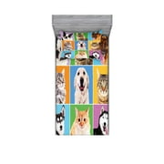 Lunarable Animal Fitted Sheet YPF5& Pillow Sham Set, Various Dog and Cat Portraits Puppies Kittens Pet Company Funny Humor Design, Decorative Printed 2 Piece Bedding Decor Set, Twin, Green Blue