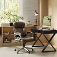 thumbnail image 4 of CorLiving Leon Faux Leather Upholstered Adjustable Height Lumbar Support Tilting Executive Adult Office Chair, Brown, 4 of 7